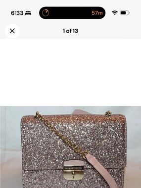 kate spade pink glitter crossbody with gold chain